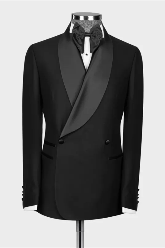 Knight Formal Black Shawl Lapel Double Breasted Wedding Suits