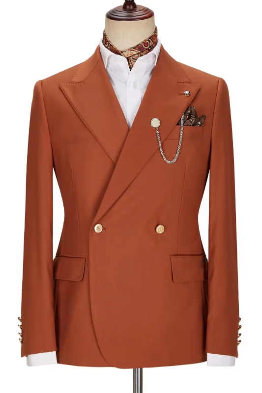 Magee Fancy Brown Peaked Lapel Double Breasted Prom Suits