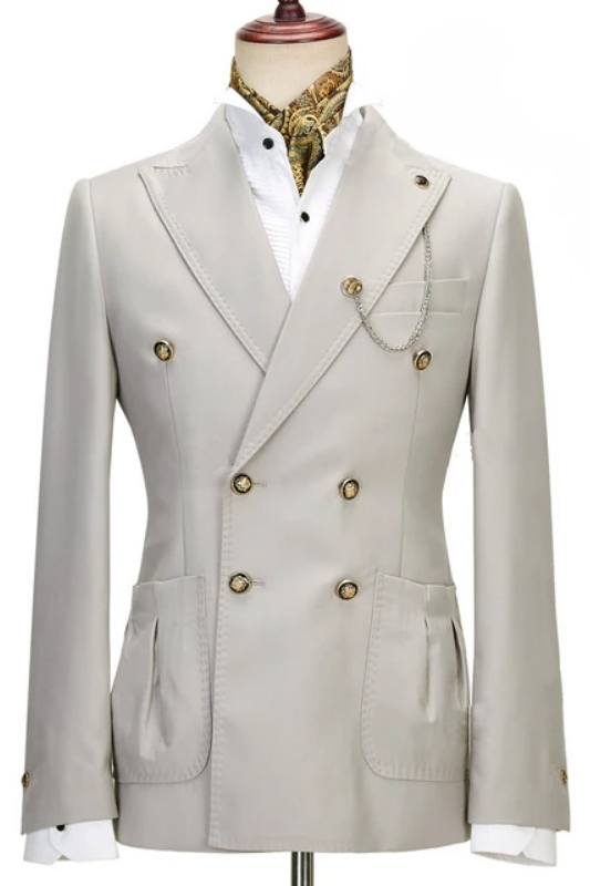 Maurice Fancy Light Gray Peaked Lapel Double Breasted Prom Suits