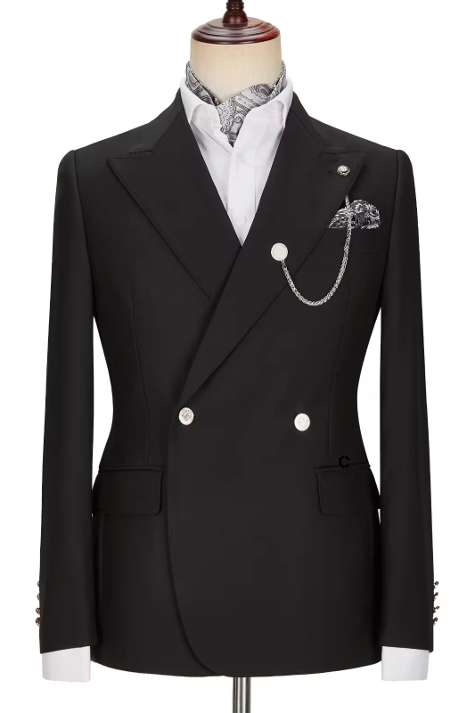 Lyndon Classical Black Peaked Lapel Double Breasted Prom Suits