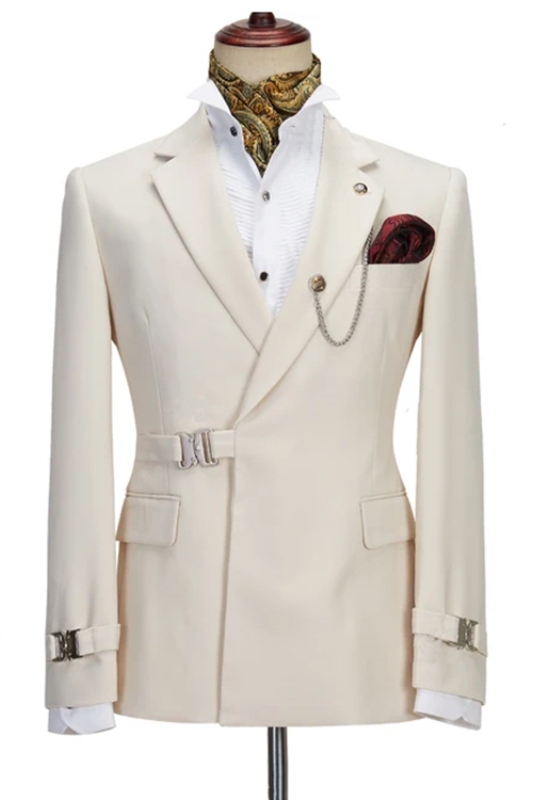 Leslie Latest Ivory White Notched Lapel Side Buckle Men's Fashion Suit for Prom