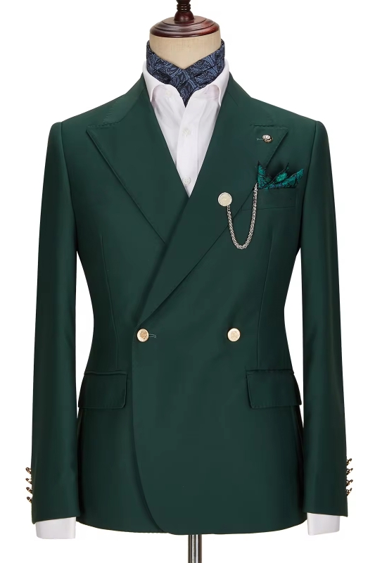 Madison Fashion Dark Green Peaked Lapel Double Breasted Prom Suits