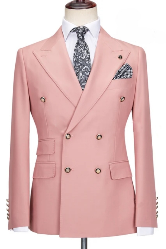 Max Fashion Pink Peaked Lapel Double Breasted Prom Suits