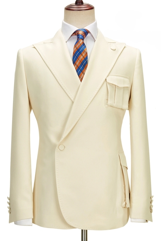 Marcus Generous Champagne Peaked Lapel Simple Prom Suits