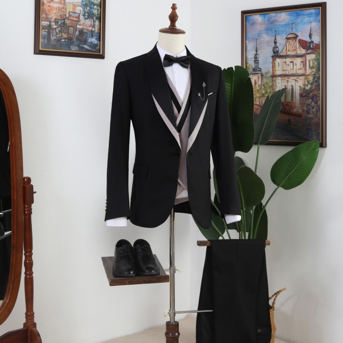Black Shawl Lapel Three-Pieces Men's Suits