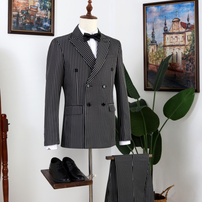 Navy Blue Slim Fit Best Prom Mens Suit with Peaked Lapel main image 1