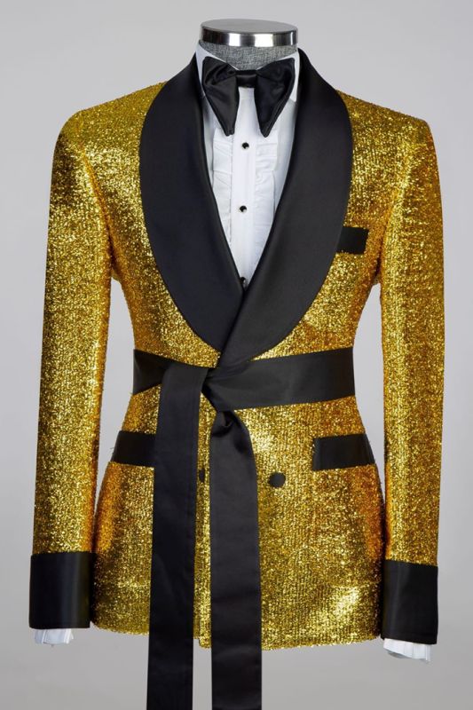 Keegan Gold Sequins Slim Fit Prom Men Suits with Black Shawl Lapel