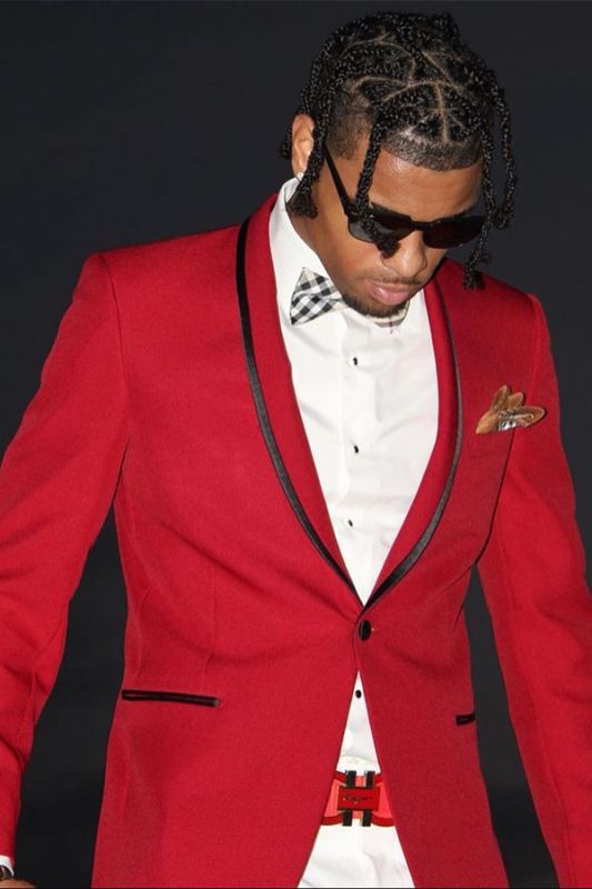 Red Party Suit with Black Shawl Lapel and One Button - Best Prom Look main image 1