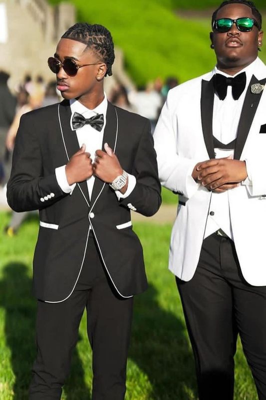 Black Shawl Lapel One Button 2-piece Men Prom Suits