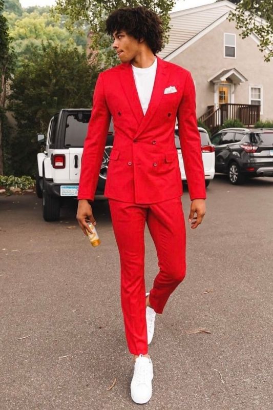 Passionate Red Double Breasted Prom Suits Outfit