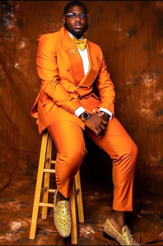 Bart Orange Shawl Lapel Double Breasted Two Vents Prom Suits