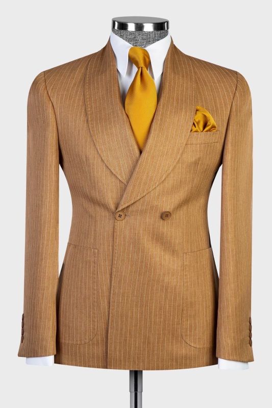 Double Breasted Orange Pinstripe Patch Pockets Men’s Business Suit
