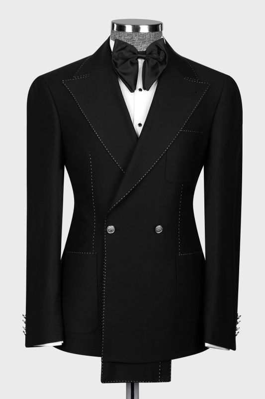 Stylish Black Peak Lapel Double Breasted White Seam Men’s Suit