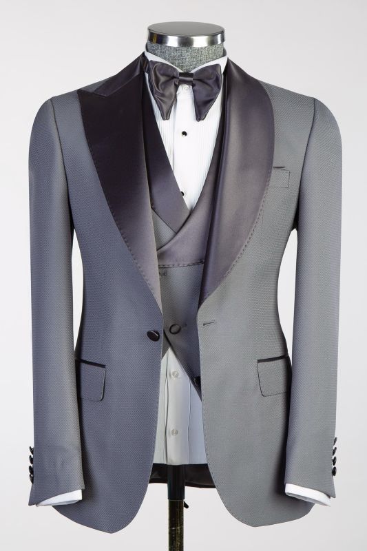 Dark Gray 3 Piece Peak & Shawl Lapel Men’s Formal Suit for Wedding Prom