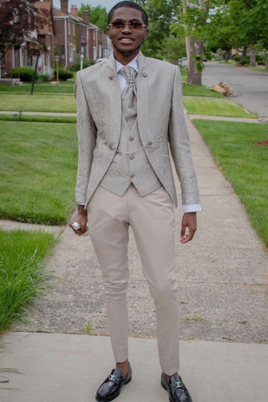 Beck Apricot Jacquard Three Pieces Prom Suits With Apricot Pants