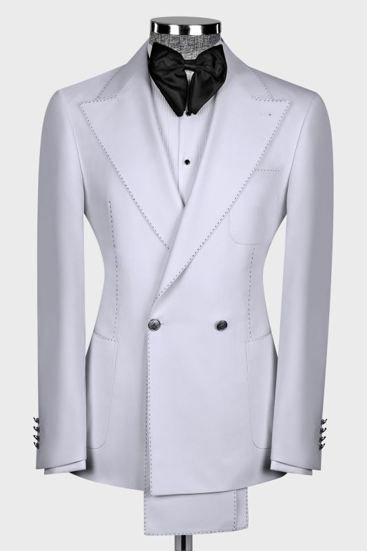 Pure White Peak Lapel Double Breasted Black Seam Men’s Suit