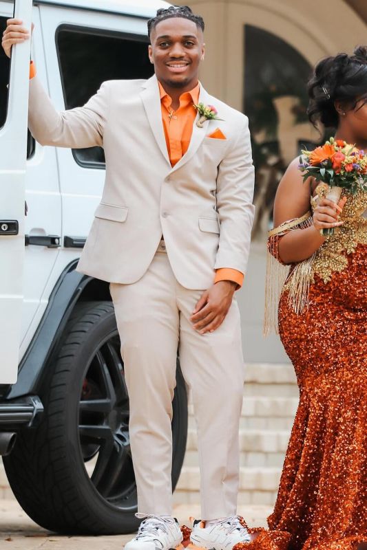 Baron Apricot Notched Lapel Two Button Prom Suits With Flaps