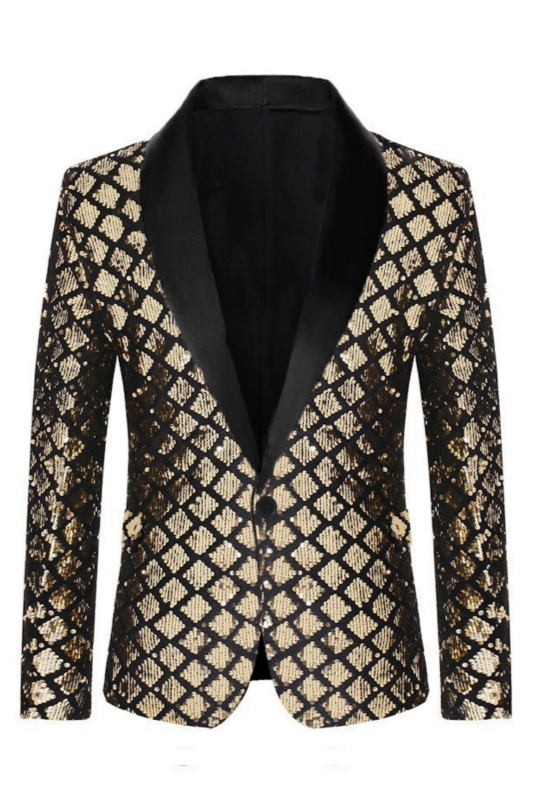 Bevis Sparkle Gold Sequins Shawl Lapel Prom Suits