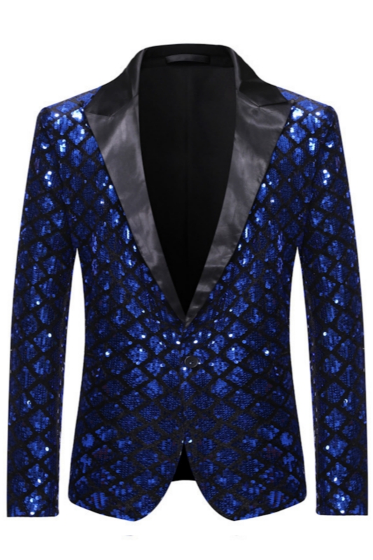 Bertrand Fashion Blue Sequins Peaked Lapel Prom Suits