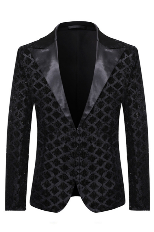 Bing Fancy Black Sequins Peaked Lapel Prom Suits