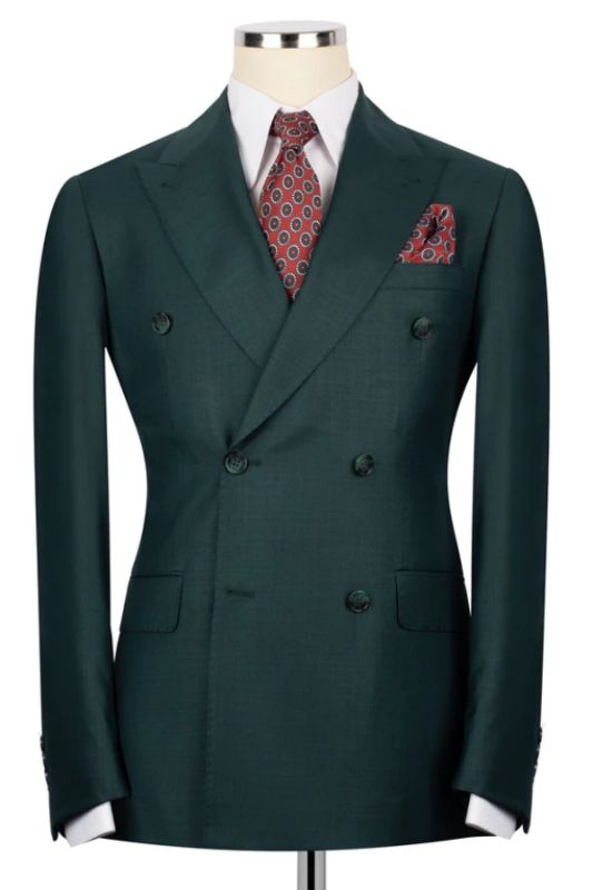 Bishop Handsome Dark Green Peaked Lapel Double Breasted Business Suits