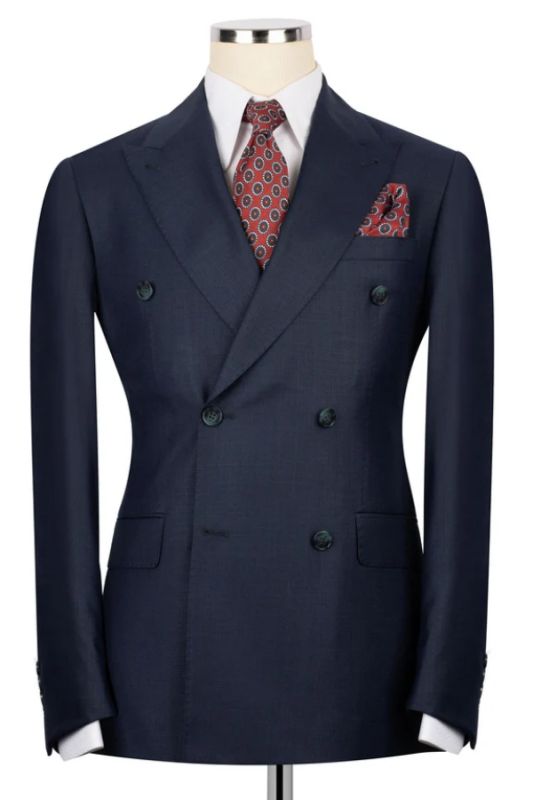 Blake Gentle Navy Peaked Lapel Double Breasted Business Men Suits