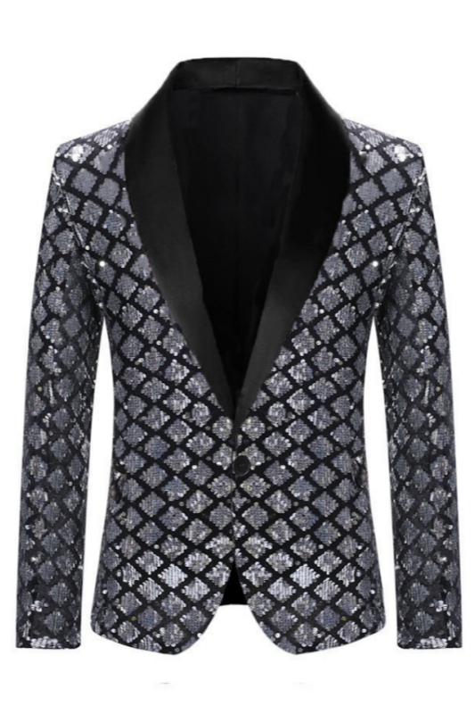 Bill Handsome Silver Sequins Shawl Lapel Prom Suits