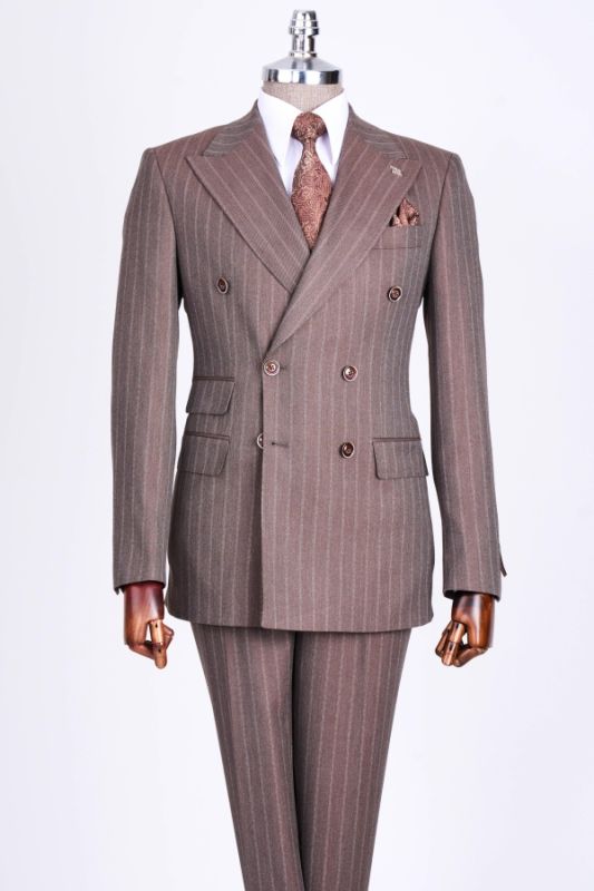 Cliff Chic Dusty Pink Striped Double Breasted Prom Suits With Peaked Lapel