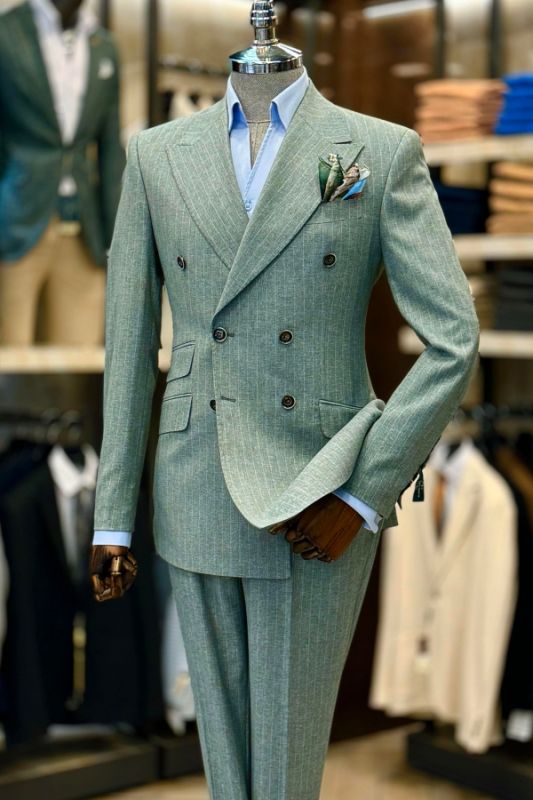 Clement Gentle Celadon Striped Double Breasted Prom Suits
