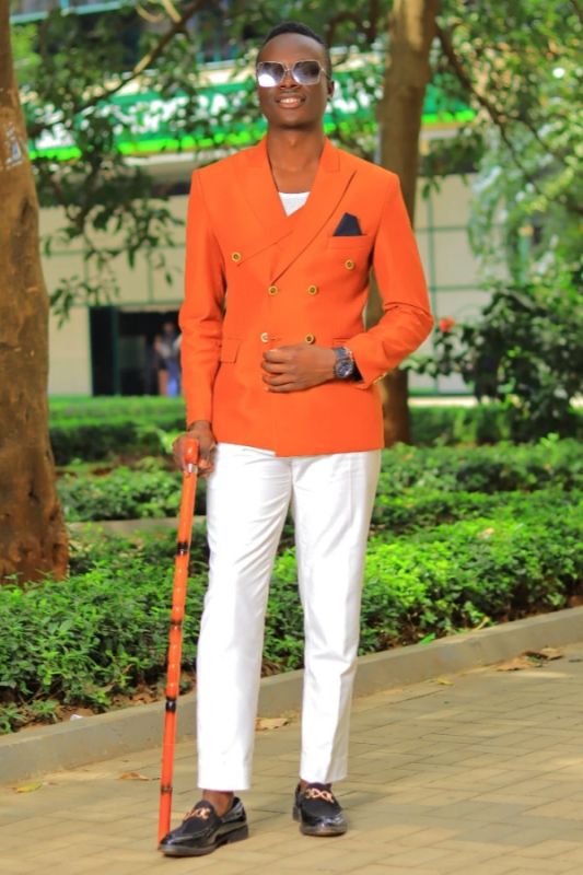 Chad Gentle Orange Double Breasted Prom Suits With White Pants