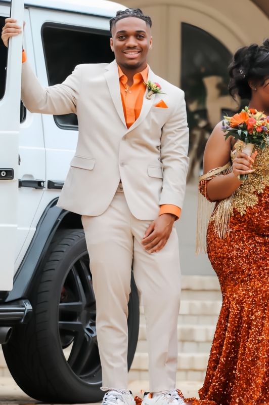 Derrick Simple Beige Notched Lapel Two Buttons Prom Suits