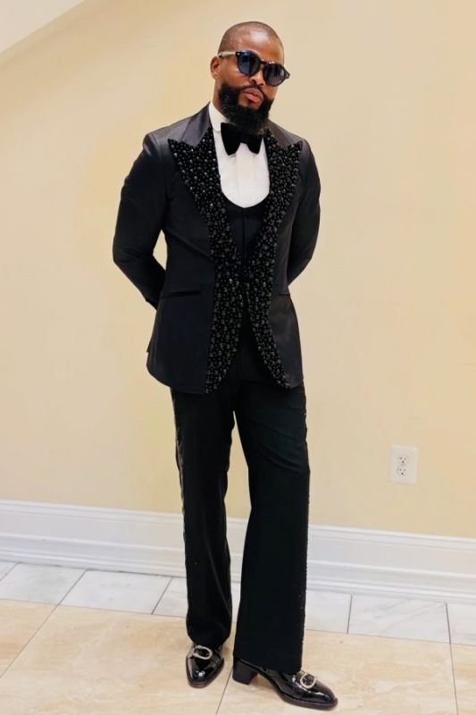 Clarence Generous Black Three Pieces Prom Suits With Beadings