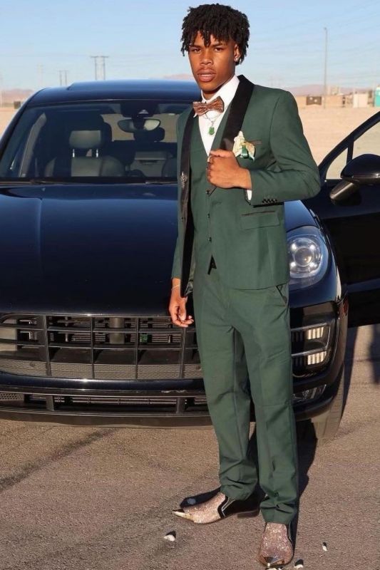 Doris Gentle Dark Green Three Pieces Prom Suits With Satin Shawl Lapel