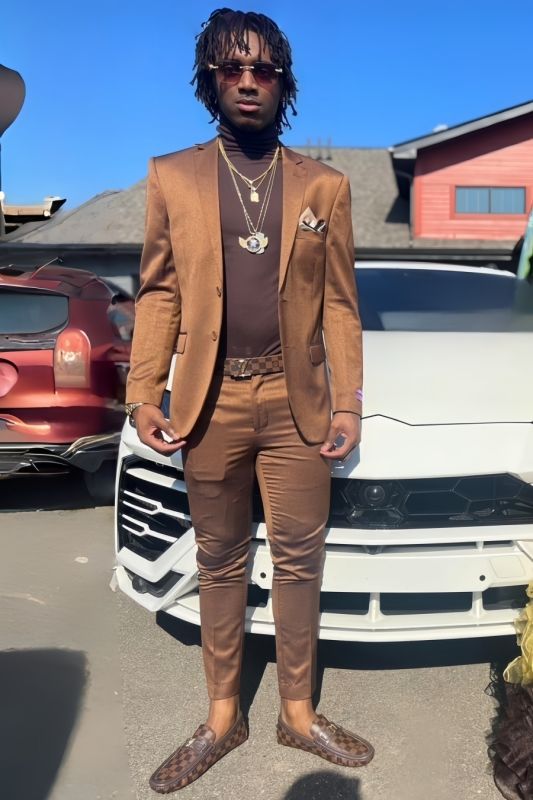 Duncan Modern Golden Brown Notched Lapel Prom Suits