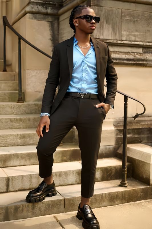 Dwight Simple Black Notched Lapel One Button Prom Suits