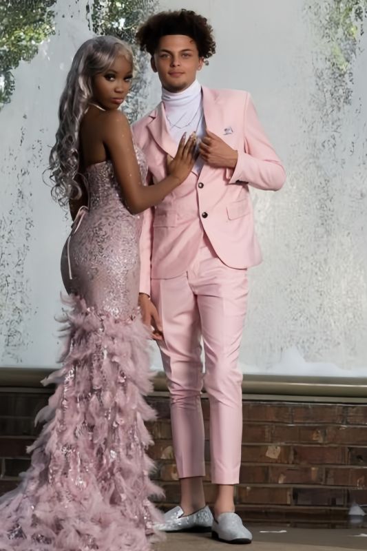 Fitch Modern Pink Notched Lapel Two Buttons Slim Fit Prom Suits