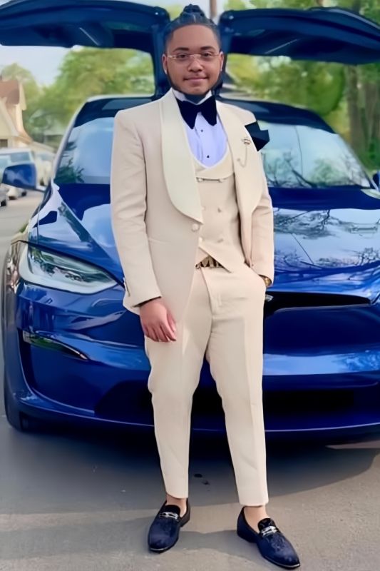 Gale Fashion Off-White Shawl Lapel Three Pieces Prom Suits