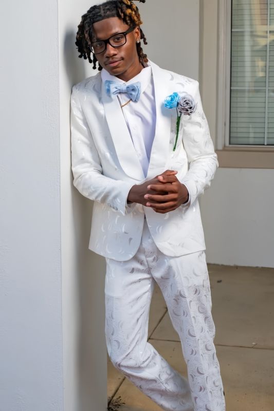 Henson Classic White Jacquard Shawl Lapel One Button Prom Suits
