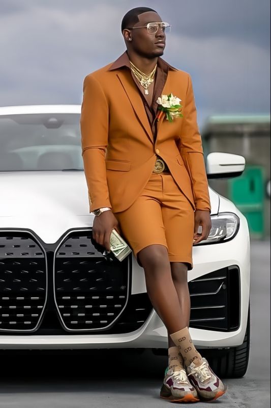 Gerald Handsome Brown Notched Lapel Prom Suits With Short Pants
