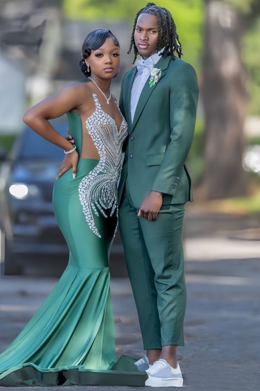 Frederic Gentle Dark Green Notched Lapel Double Vents Prom Suits