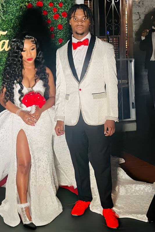 Garrett Modern White Jacquard Shawl Lapel Prom Suits With Beading