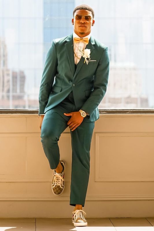 Jason Simple Dark Green Notched Lapel Three Pieces Prom Suits