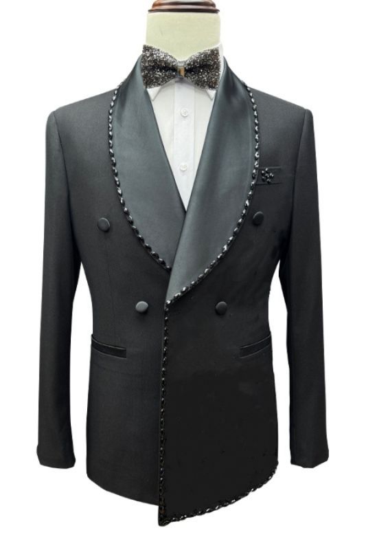 Maggie Classical Black Shawl Lapel Wedding Suits With Beading