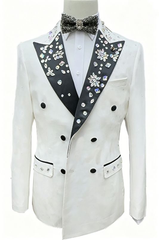 Malcolm Charming White Double Breasted Prom Suits With Beading Lapel