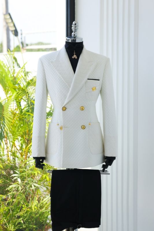 Marlon Handsome White Jacquard Double Breasted Prom Suits