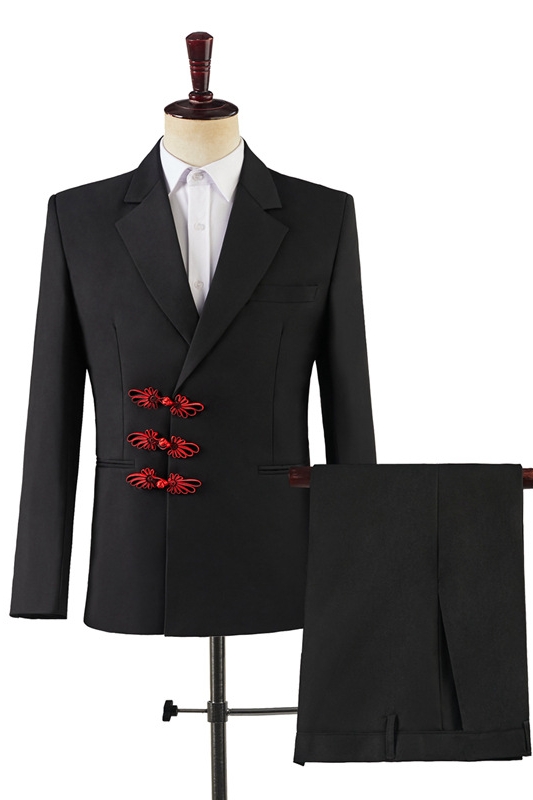 Leonard Stylish Black Notched Lapel Frog Button Prom Suits