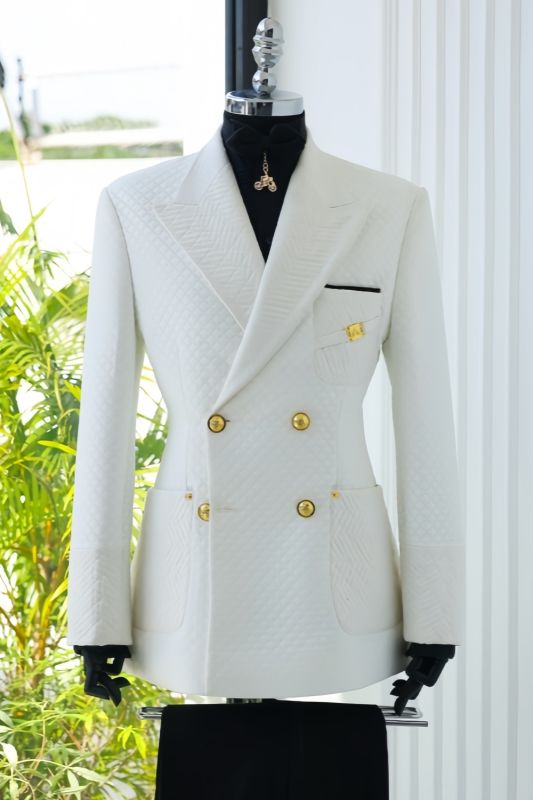 Marlon Handsome White Jacquard Double Breasted Prom Suits