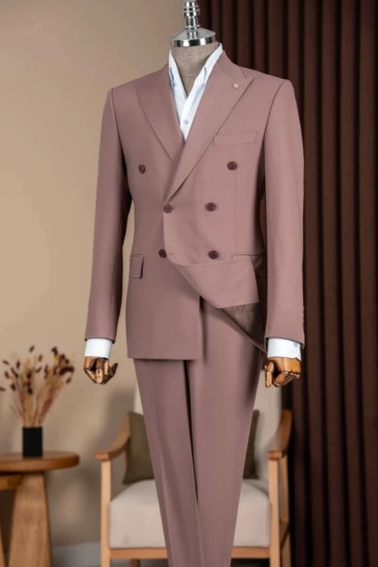 Maynard Bespoke Dusty Pink Peaked Lapel Double Breasted Prom Suits