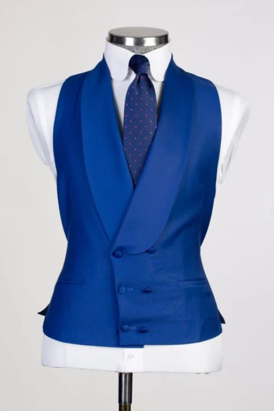 Fashion Royal Blue Shawl Lapel Double Breasted Vest