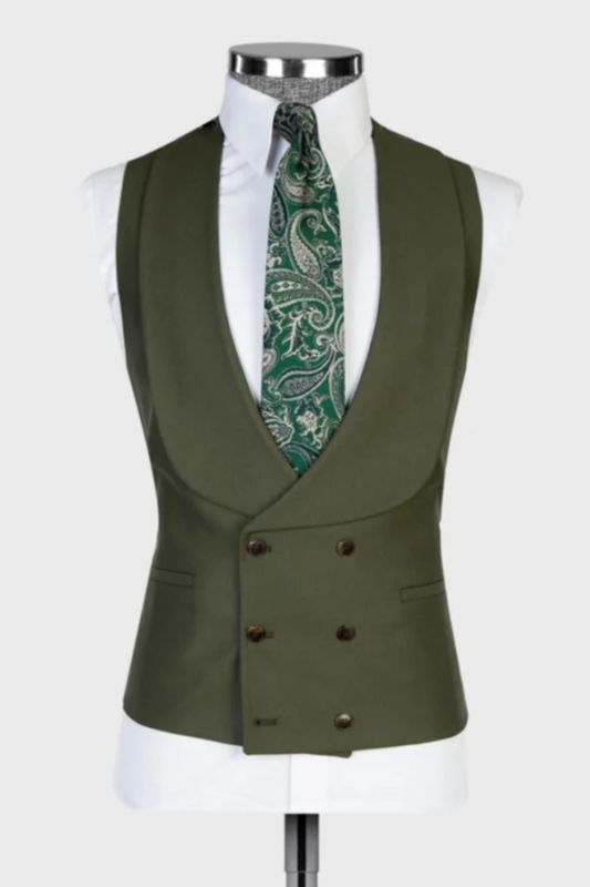 Decent Olive Green Shawl Lapel Double Breasted Vest